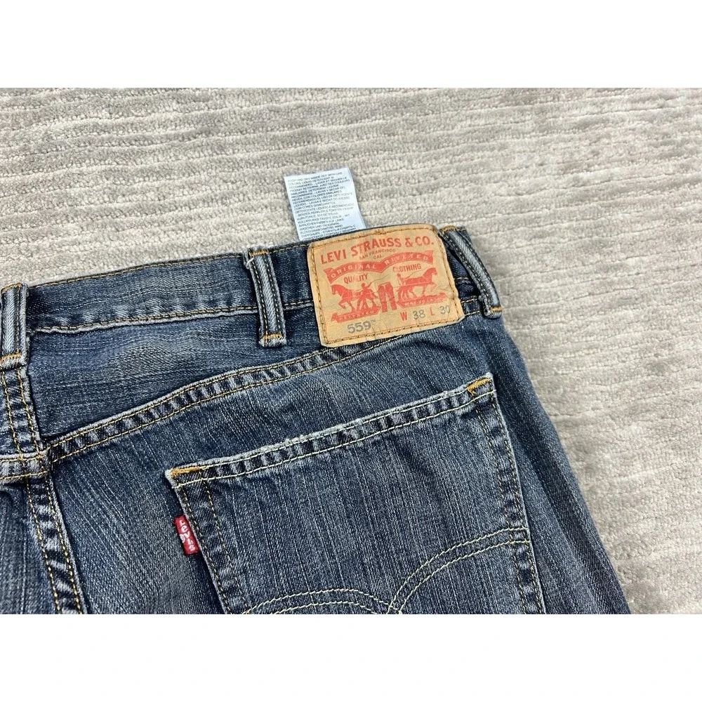 Levis 559 Jeans Womens 38x30 Blue Dark Wash Denim Relaxed Straight Fit‎